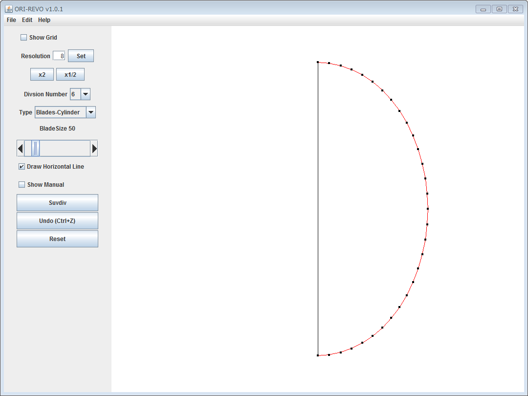 楕円のデータを読み込んだ ORI-REVO のスクリーンショット